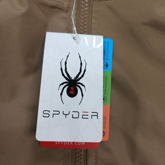 Spyder Men Taupe Hooded Jacket M Hydroweb Water Wind Resistant Breathable Dryweb - Picture 11 of 12